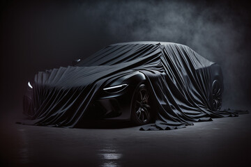 Car covered with a black cloth