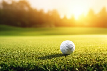 Golf ball putting on green grass near hole golf to win in game - obrazy, fototapety, plakaty