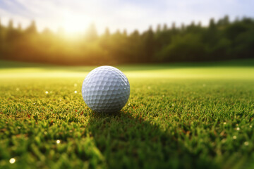 Obraz premium Golf ball putting on green grass near hole golf to win in game