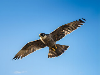 Sleek Falcon Soaring Against Clear Blue Sky, Generative AI