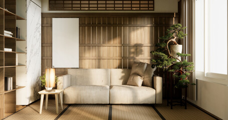 Fototapeta premium sofa and decoration japanese on Modern room interior wabisabi style.