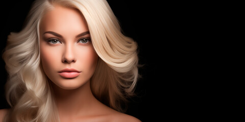 Fototapeta premium a beautiful blonde woman fashion model after salon hairdresser procedure