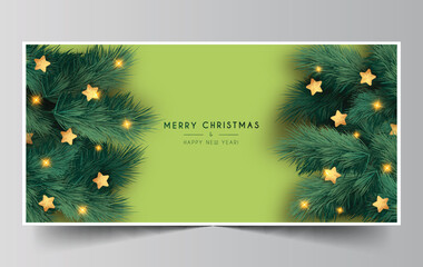 elegant christmas banner with realistic branches design vector illustration