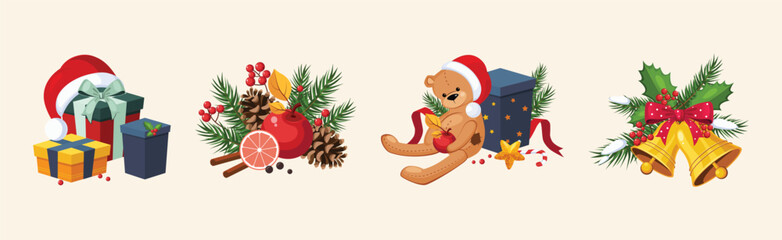 Christmas and Winter Holiday Bright Object and Symbol Vector Set