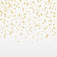 Golden confetti on transparent background. Falling shiny golden confetti.

