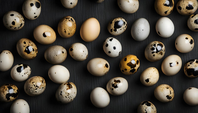 quail eggs in the black background.