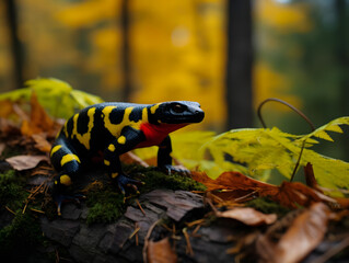 Fototapeta premium Fire Salamander, Vibrant Colors of European Forests, Generative AI