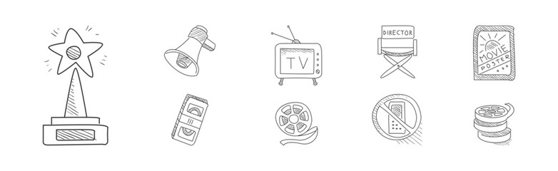 Doodle Cinema Icon and Line Element Vector Set