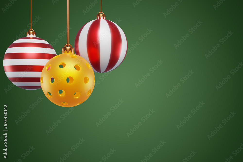 Wall mural christmas tree decoration hanging pickleball sports ball. 3d rendering