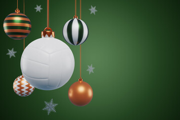 Christmas tree decoration sports volleyball ball hanging. 3d rendering