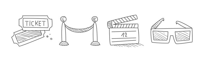 Doodle Cinema Icon and Line Element Vector Set