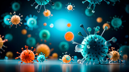 Abstract background with microorganisms. Viruses and bacteria. Microbiota - obrazy, fototapety, plakaty