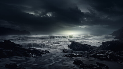 Rough Sea Landscape in Dark Tone