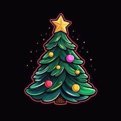 abstract shiny colorful christmas tree sticker isolated on black