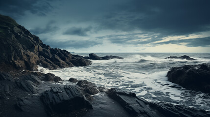 Rough Sea Landscape in Dark Tone