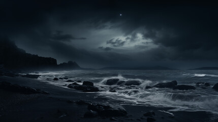 Rough Sea Landscape in Dark Tone