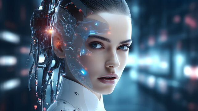 Beautiful female robot with artificial intelligence
