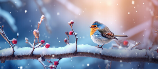 bird on tree branch on winter season, generative ai - Powered by Adobe