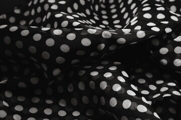 Close-up of black fabric with a white polka dot pattern visible on its surface