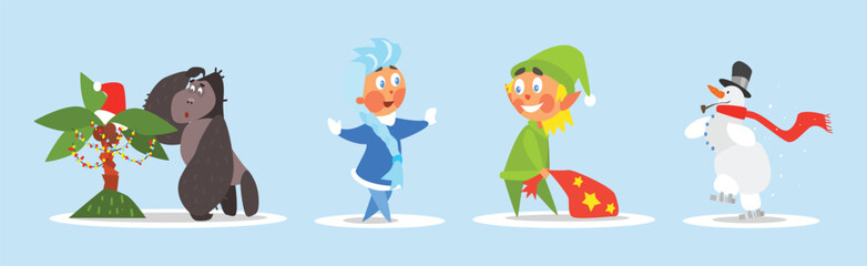 Obraz na płótnie Canvas Funny Christmas and Winter Holiday Characters Vector Set