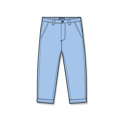 Flat vector illustration of a fashionable men's trousers, with outline and shadow, isolated on a white background.