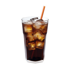 cola drink glass with straw isolated on transparent background