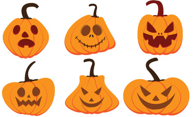 Halloween pumpkin icon. Vector. Halloween scary pumpkin with smile, happy and sad face. Autumn symbol. Orange squash silhouette isolated on white background. Flat design. Cartoon colorful illustration