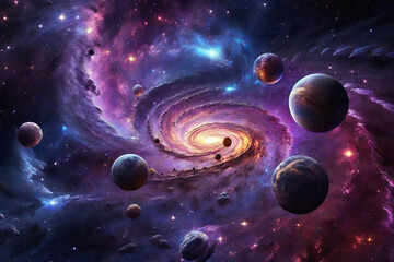 Obraz na płótnie Canvas Planets and galaxy, science fiction wallpaper. Beauty of deep space. Billions of galaxies in the universe Cosmic art background