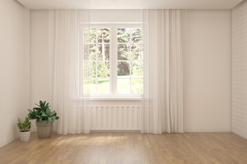 White empty room. Scandinavian interior design. 3D illustration