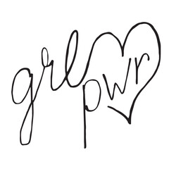 Vector doodle line art girls power, feminism concept.Black and white handwritten word quote
