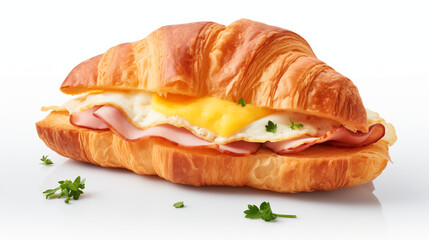 Ham Egg and Cheese on a Croissant on Isolated White Background 