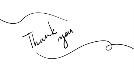 Thank you line art vector lettering. Thank you modern phrase handwritten vector calligraphy. Black paint lettering isolated on white background. Postcard, greeting card, t shirt print.