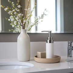 Professional Photo of a White Themed Bathroom Sink With a Big Sqare Mirror on top.