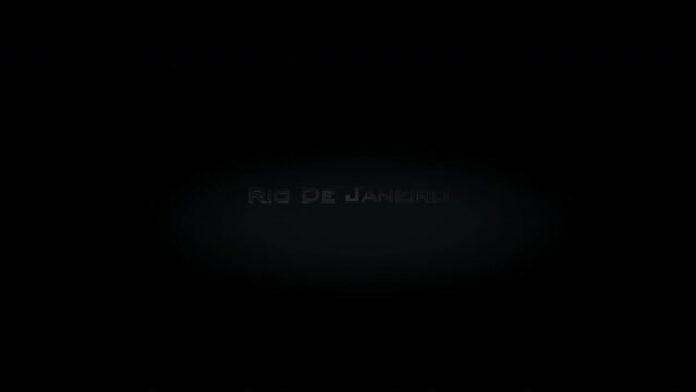 Rio De Janeiro 3D title word made with metal animation text on transparent black