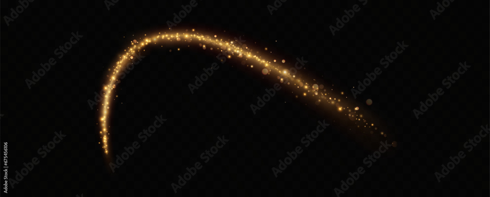 Poster christmas light effect, sparkling magic dust particles.a trail of golden particles. a trail of stard
