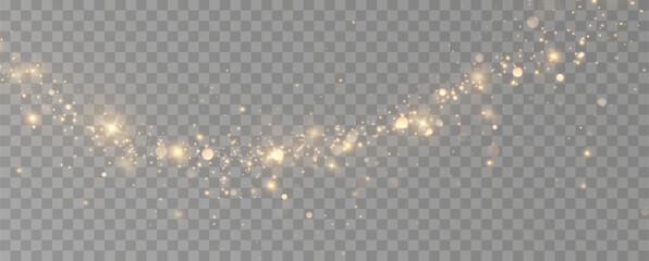 Golden sequins glow with many lights. Glittering dust. Luxurious background of golden particles.	 - obrazy, fototapety, plakaty