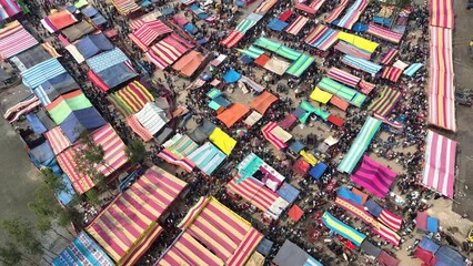 Aerial view of a traditional village fair in Bogra, Bangladesh. It's about 200 years old tradition and held once a year.