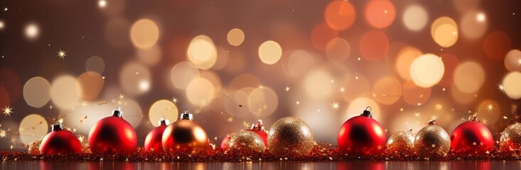 Red christmas background with shiny red and gold balls