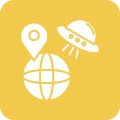 UFO Earth Line Color Icon