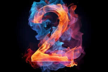 Fototapeta premium Burning Fantasy: A Neon Number Two in 3D Render, Accented with Fiery Red and Orange Cloud Glows on a Transparent Abstract Backdrop