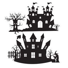 Fototapeta na wymiar Set of Halloween hunting Vector Horror house, hunted house set pack collection, Vector