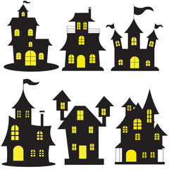 Set of Halloween hunting Vector Horror house, hunted house set pack collection, Vector
