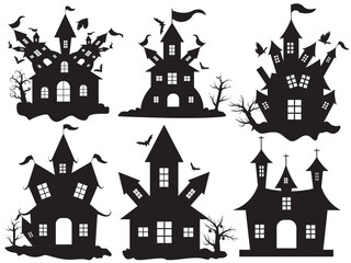 Set of Halloween hunting Vector Horror house, hunted house set pack collection, Vector