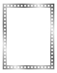 Silver square frame with holes. Film strip frame isolated on white. Vector, metal, gold 