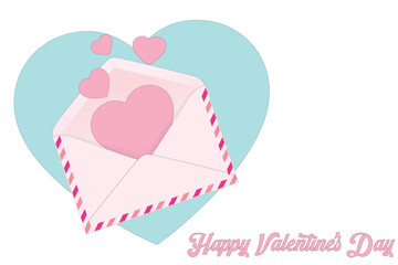 Template of an Valentine envelope with heart. Open envelope with pink hearts. Design for Valentine's Day greetings, postcards, web, banner, flyer. 