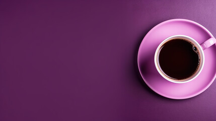 Obraz na płótnie Canvas minimalist purple background with a Tea cup, cappuccino, coffee , top view with empty copy space