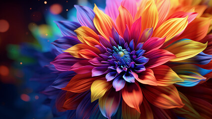 Beautiful rainbow colored flowers on a clear background. Colorful 8K wallpaper.