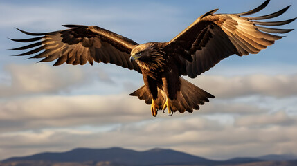 Obraz premium Golden Eagle Soaring in Open Skies, Generative AI
