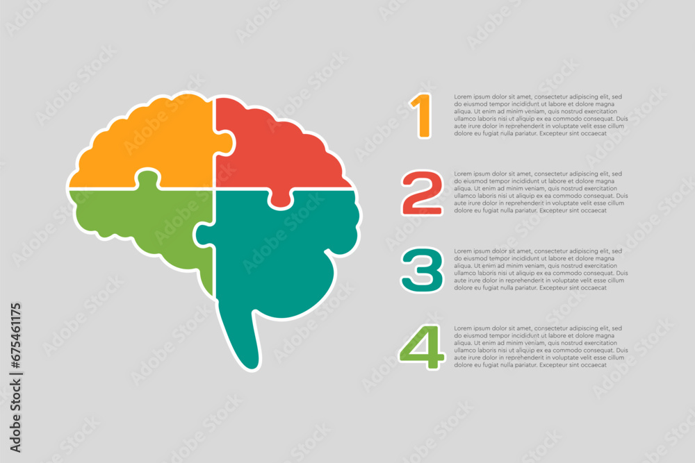 Wall mural diagram infographic 4 steps, brain puzzle