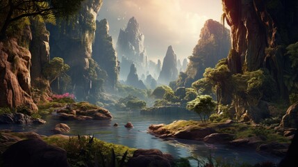 A stunning landscape in evolving immersive and captivating impact game worlds - obrazy, fototapety, plakaty